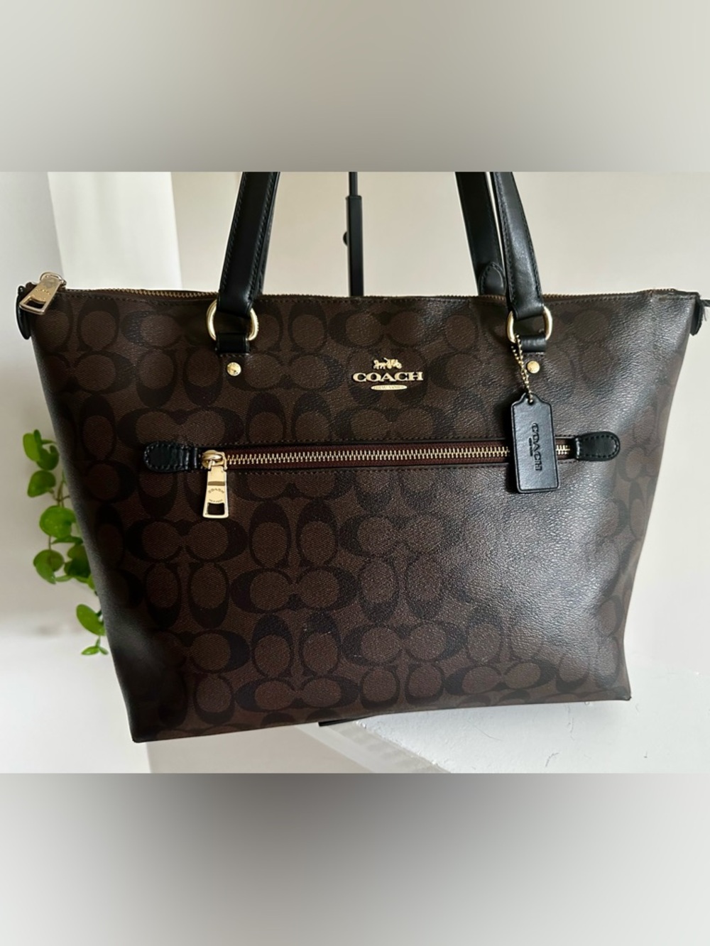 COACH Signature Brown Gallery Tote Bag with Gold Hardware - Picture 8 of 15